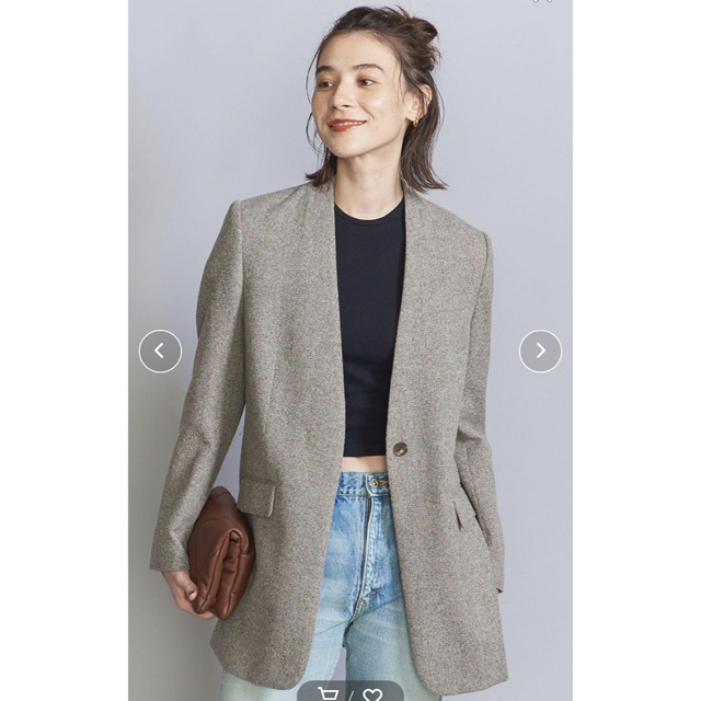 美品✨Max Mara 近年モデル ツイード　ノーカラー　コート 40 Lサイズ