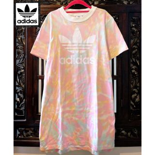 アディダス(adidas)のアディダス パステルカラー ロングTシャツ ワンピース ジャージ 絵の具クレヨン(Tシャツ(半袖/袖なし))