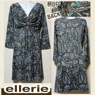 【新品/ellerie】胸元深Vネックペイズリー柄ワンピース(ひざ丈ワンピース)