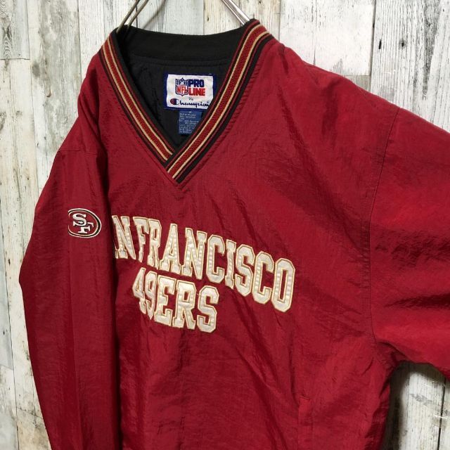 チャンピオン NFL49ers 刺繍ロゴ プルオーバー ナイロンジャケット L