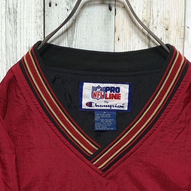 チャンピオン NFL49ers 刺繍ロゴ プルオーバー ナイロンジャケット L