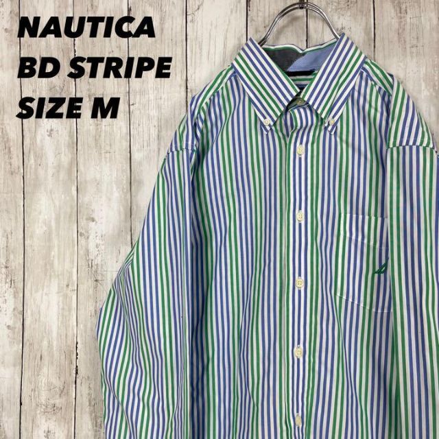 NAUTICA(ノーティカ)のNAUTICAノーティカ　刺繍ロゴ長袖ブロードマルチカラーストライプBDシャツM メンズのトップス(シャツ)の商品写真