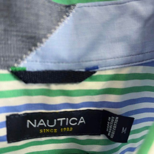 NAUTICA(ノーティカ)のNAUTICAノーティカ　刺繍ロゴ長袖ブロードマルチカラーストライプBDシャツM メンズのトップス(シャツ)の商品写真