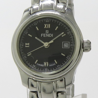 フェンディ(FENDI)のFENDI レディース腕時計 クォーツ SS デイト ブラック文字盤 シルバー(腕時計)