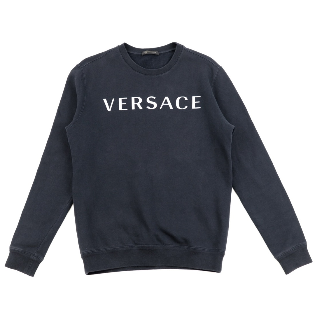 ヴェルサーチ ロゴプリント スウェット メンズ ネイビー M トレーナー VERSACE