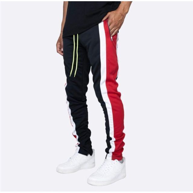 ジョガーパンツ　赤白ダブルライン　スキニースウェット　メンズ　レディース　黒　L メンズのパンツ(その他)の商品写真