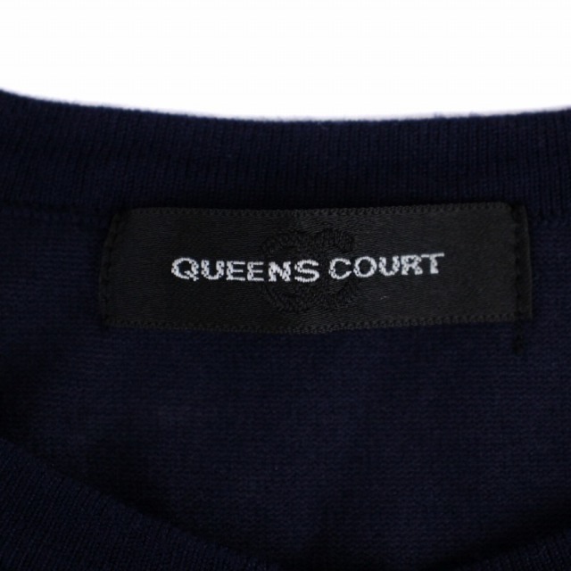 QUEENS COURT(クイーンズコート)のクイーンズコート ニット カーディガン 長袖 花柄 レース 切替 2 M 紺 レディースのトップス(カーディガン)の商品写真