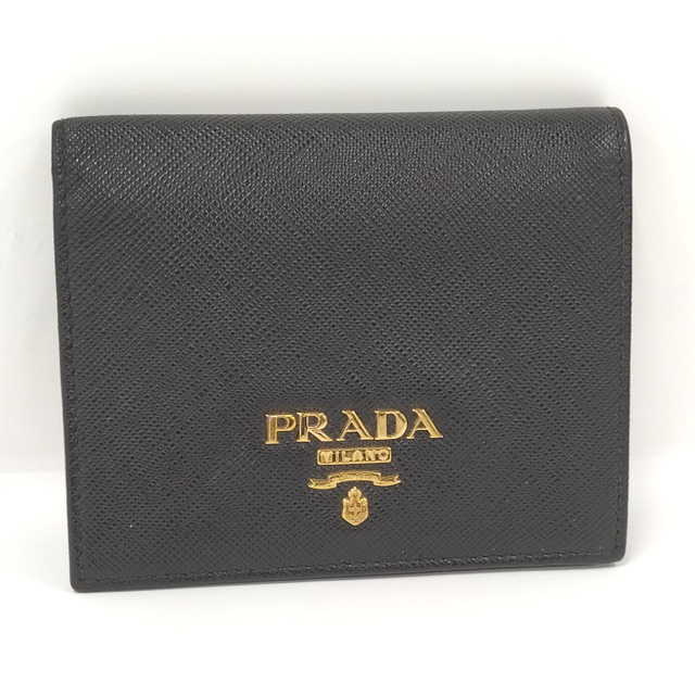 PRADA 二つ折り財布 コンパクト ウォレット サフィアーノ ブラック | フリマアプリ ラクマ