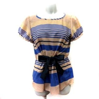 Sunauna【M】トップス 半袖シャツ ブラウス イエロー ストライプ