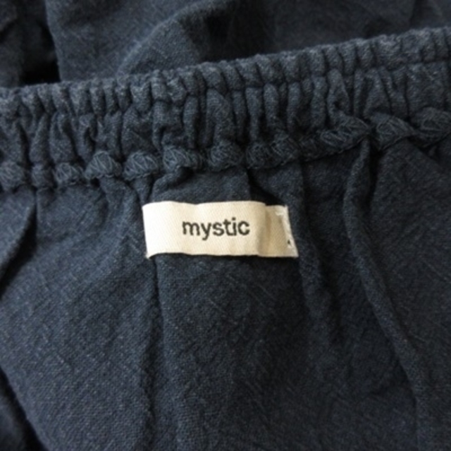 mystic(ミスティック)のミスティック ブラウス プルオーバー 半袖 麻混 リネン混 F 紺 ネイビー レディースのトップス(シャツ/ブラウス(半袖/袖なし))の商品写真