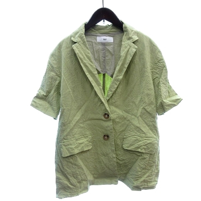 SLY(スライ)のスライ テーラードジャケット シングル シワ加工 背抜き 麻 五分袖 F 黄緑 レディースのジャケット/アウター(その他)の商品写真