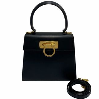 サルヴァトーレフェラガモ(Salvatore Ferragamo)の美品 Salvatore Ferragamo サルヴァトーレフェラガモ ガンチーニ 金具 レザー 2way ショルダーバッグ ハンドバッグ ネイビー 24367(ショルダーバッグ)