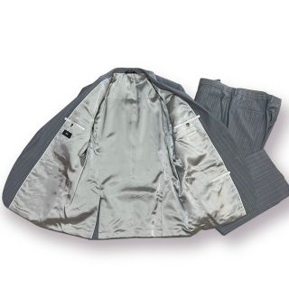 【美品】BOSS ボス ライトグレー ストライプ スーツ セット XL 黒タグ