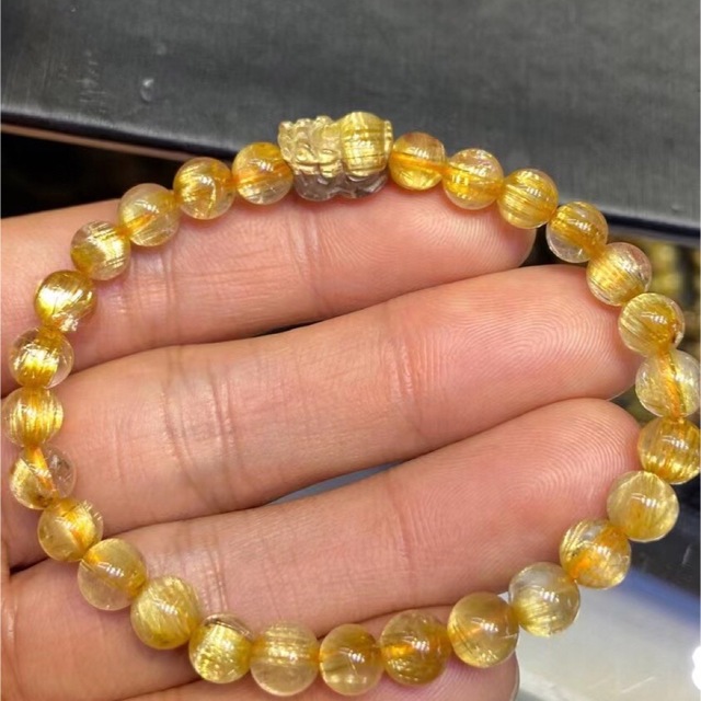 天然】タイチンルチルクオーツ ブレスレット 貔貅 6mm-