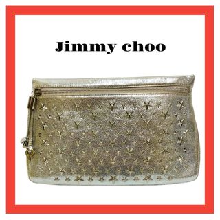 ジミーチュウ(JIMMY CHOO)のジミーチュウ クラッチバッグ スタッズ シャンパン レザー 本物(クラッチバッグ)