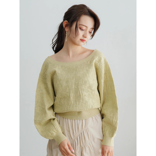 【LADYMADE】メッシュフラワーニットカーディガン 黄緑 イエロー グリーン