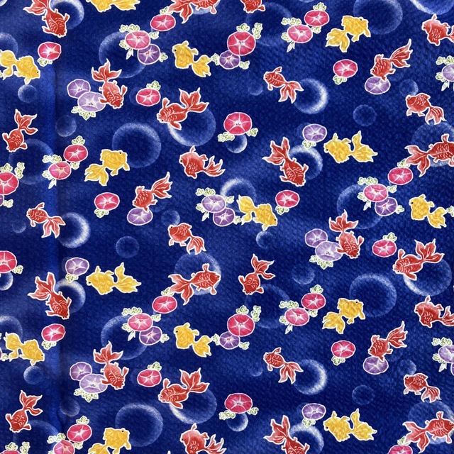 和柄✨金魚と朝顔と水玉柄✨紫紺地✨可愛い✨100cm✨綿リップル生地✨生地ハギレ | フリマアプリ ラクマ
