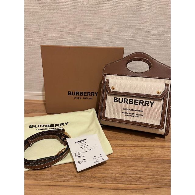 BURBERRY ミニ ツートン キャンバス＆レザー ポケットバッグ 【★新品】 BURBERRY Burberry ツートン キャンバス