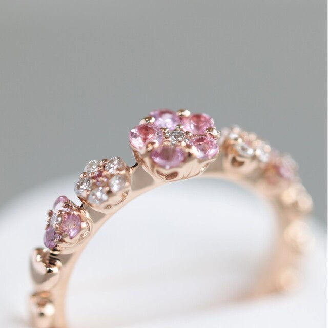 柔らかい K18 PG ピンクサファイア 0.37ct ダイヤモンド 0.15ct リング