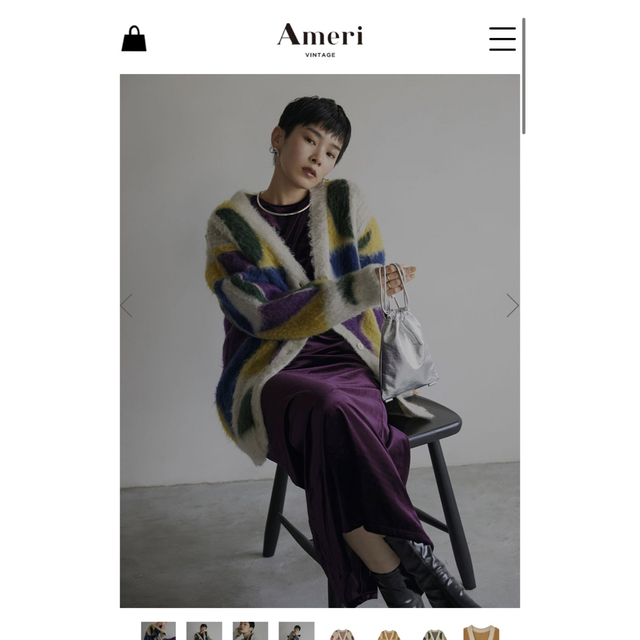 【完売】ameri COLOR BLOCK OVER KNIT CARDIGAN