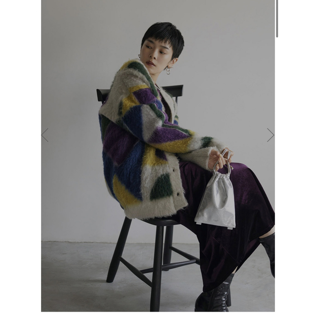 【完売】ameri COLOR BLOCK OVER KNIT CARDIGAN