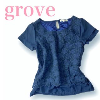 グローブ(grove)の【美品】grove グローブ 花柄 シフォン Tシャツ 夏 夏服 20代 30代(Tシャツ(半袖/袖なし))