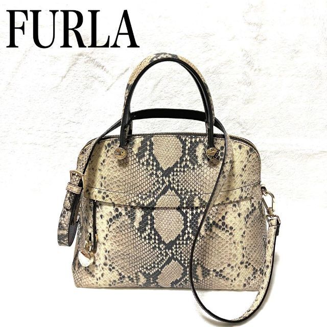 FURLA フルラ　チェックバッグ　パイソン柄　ヘビ柄