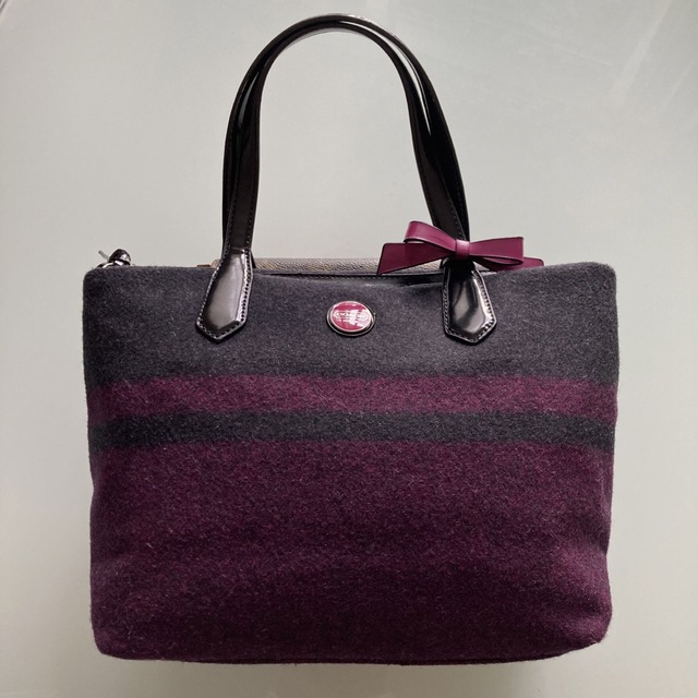 COACH(コーチ)のCOACH コーチ ハンドバッグ ウール 紫 パープル × 灰 グレー 極美品 レディースのバッグ(ハンドバッグ)の商品写真