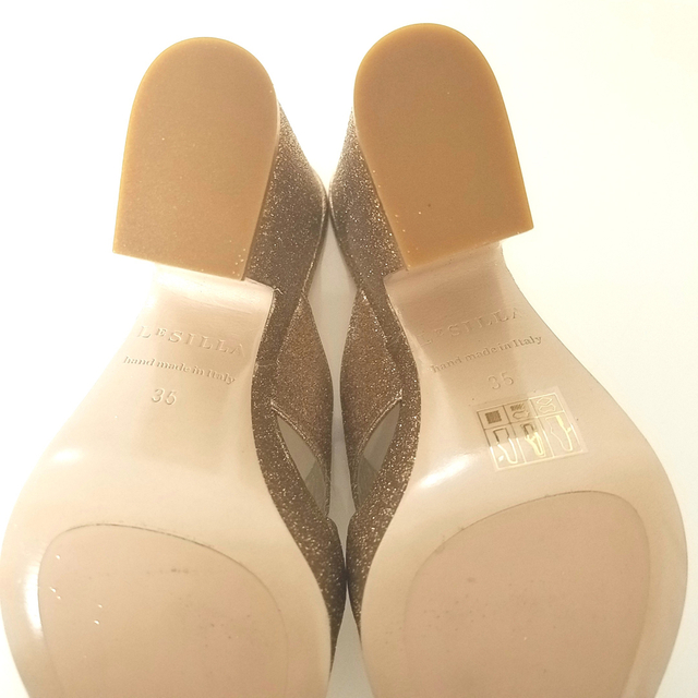 LE SILLA  レ シーラ  ゴールド ミュール スクエアヒール 厚底 美脚 レディースの靴/シューズ(ミュール)の商品写真
