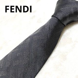 FENDI　フェンディ　ズッカ柄　総ロゴ　シルクネクタイ　ブラック　黒　総柄