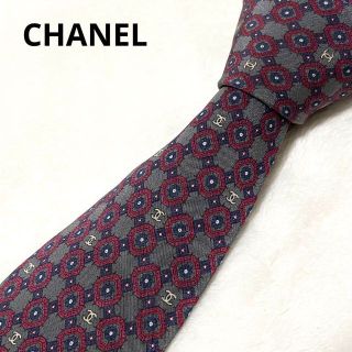 CHANEL - シャネル シルクネクタイ ロゴ柄 ココマーク グレー 赤 総柄 ...