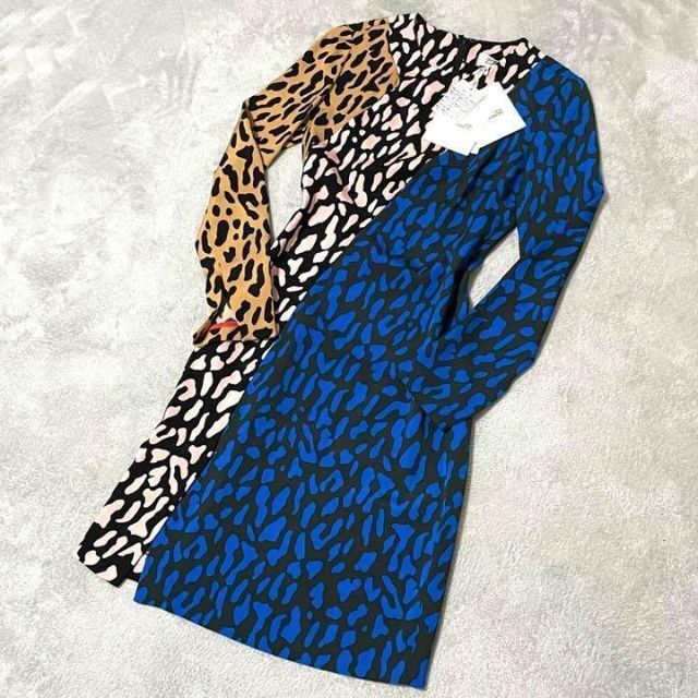 【タグ付き新品】 DVF シルク　レーヨン　レオパード柄　マルチカラー　ワンピ