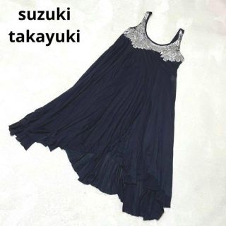 スズキタカユキ(suzuki takayuki)のスズキタカユキ　銀箔デザイン　ドレス　ワンピース　黒　アシンメトリー　変形　0(ひざ丈ワンピース)