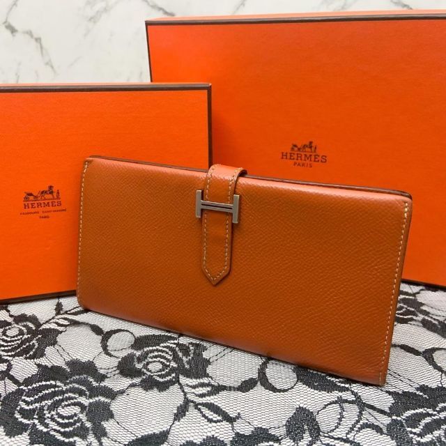 【美品】HERMES エルメス ベアン 長財布 ブラウン