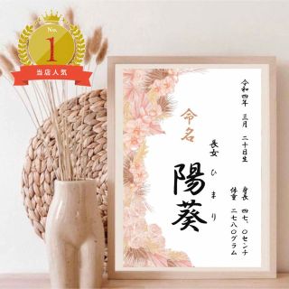 命名書　命名紙　オーダー　手書き風　おしゃれ　花柄　くすみカラー(命名紙)