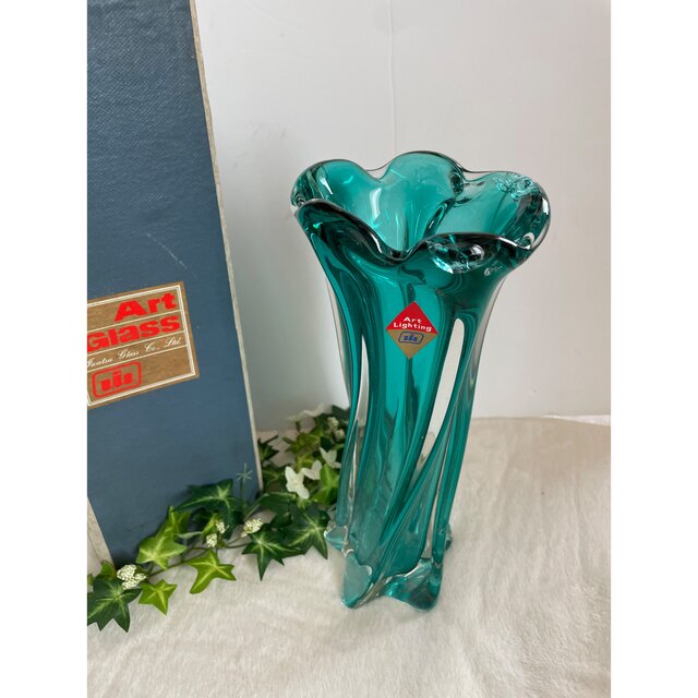 アート ガラス 花瓶 昭和レトロ 骨董 アンティーク フラワーベース