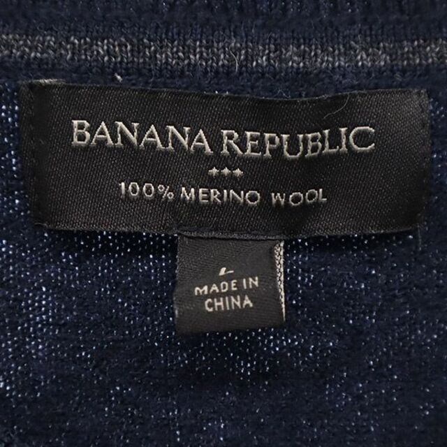 Banana Republic(バナナリパブリック)のバナナリパブリック ウール100％ ニット L ネイビー BANANA REPUBLIC Vネック 長袖 セーター メンズ 【中古】  【230319】 メンズのトップス(ニット/セーター)の商品写真