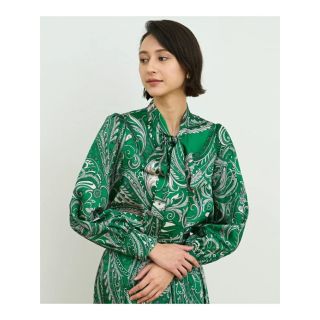 深緑(ふかみどり) ANAYI ペイズリー シフォン ブラウス ブルー