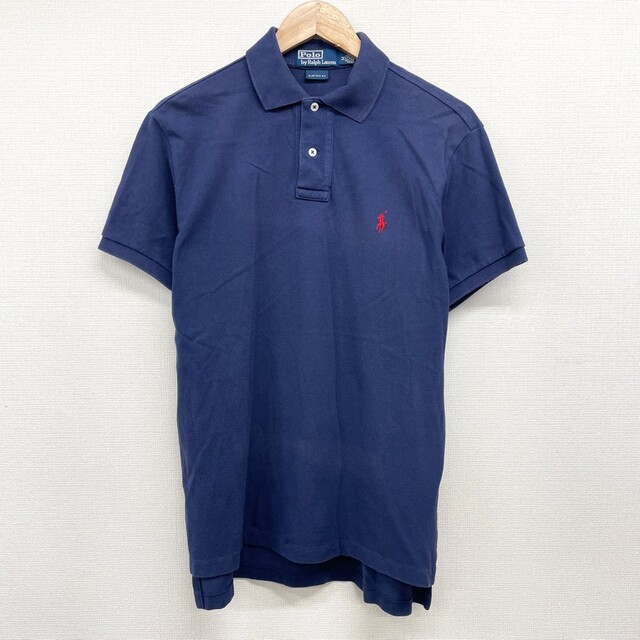 Ralph Lauren(ラルフローレン)の【中古】 ゆうパケット対応 ポロ ラルフローレン Polo by Ralph Lauren 鹿の子 ポロシャツ 半袖 ワンポイント ロゴ 刺繍 サイズ：M ネイビー 古着 中古 mellow CUSTOM FIT メンズのトップス(ポロシャツ)の商品写真