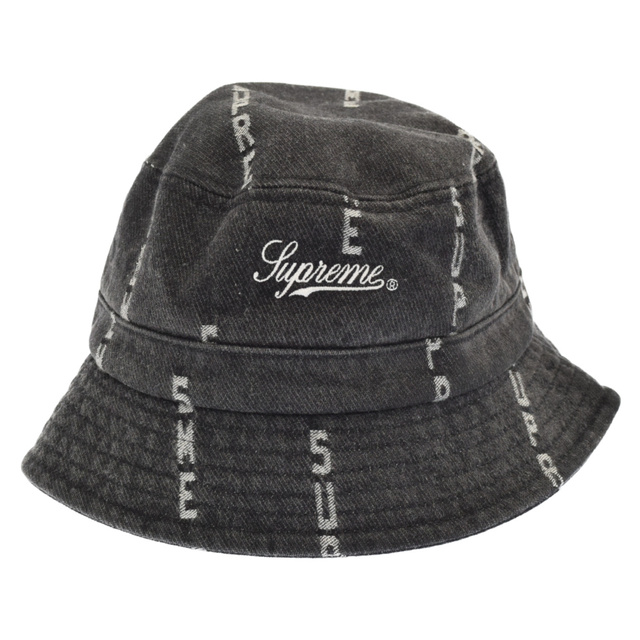 Supreme(シュプリーム)のSUPREME シュプリーム 20AW Logo Stripe Jacquard Denim Crusher ロゴ ストライプ ジャックアード デニム クラッシャー バケットハット ブラック メンズの帽子(ハット)の商品写真