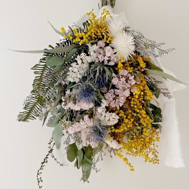 ドライフラワー スワッグ ガーランド❁834ミモザ 紫陽花 白 花束 母の日