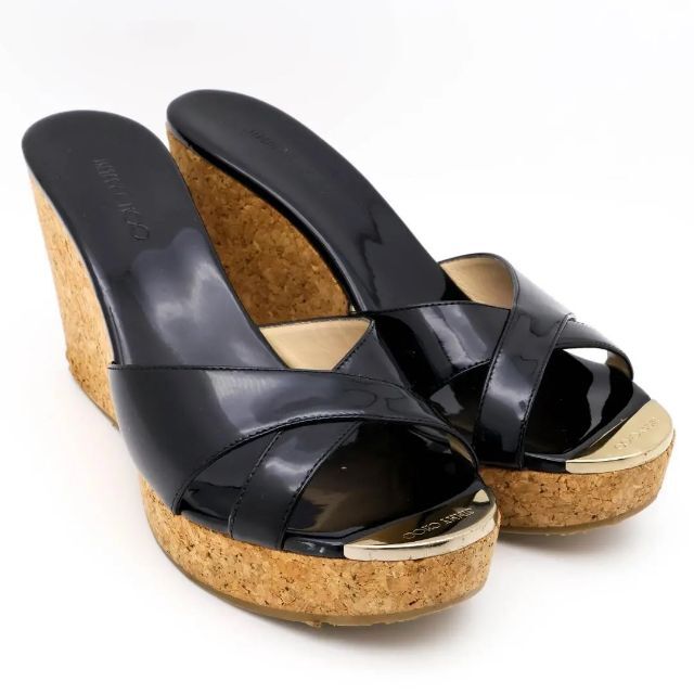 《希少》JIMMY CHOO サンダル ブラック エナメル ウッドソール 26 | フリマアプリ ラクマ
