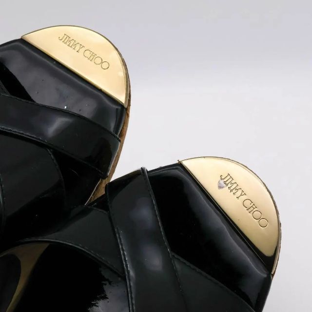 《希少》JIMMY CHOO サンダル ブラック エナメル ウッドソール 26