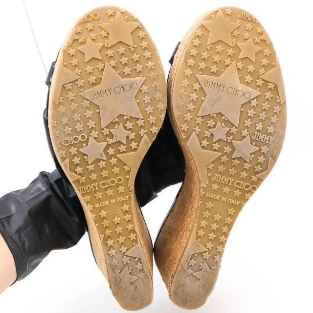 《希少》JIMMY CHOO サンダル ブラック エナメル ウッドソール 26