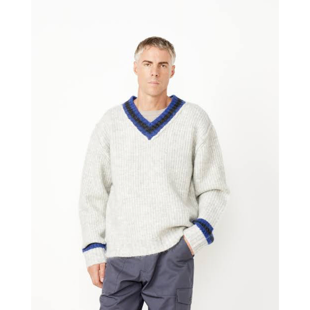 STUSSY - stussy Mohair Tennis モヘアテニスニットvネック Mの STUSSY - stussy Mohair Tennis モヘアテニスニットvネック Mの