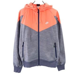 ナイキ(NIKE)のナイキ バイカラー ジップパーカー M ネイビー×オレンジ NIKE ロゴプリント 裏メッシュ メンズ 【中古】  【230319】(パーカー)