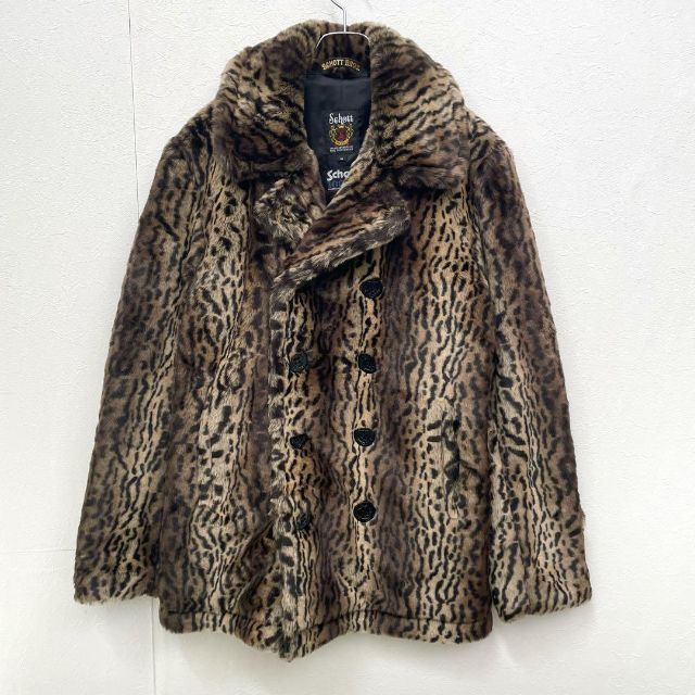 即完売モデル】ショット Schott レオパード フェイクファー Pコート M