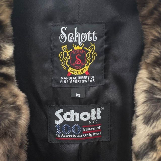 即完売モデル】ショット Schott レオパード フェイクファー Pコート M