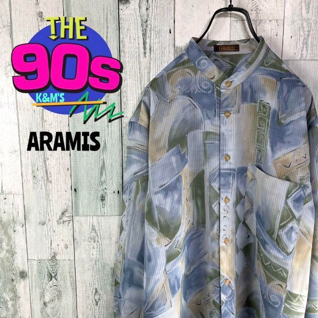 80's ARAMIS アラミス 日本製 水彩柄 個性派 ノーカラーレトロシャツ シャツ