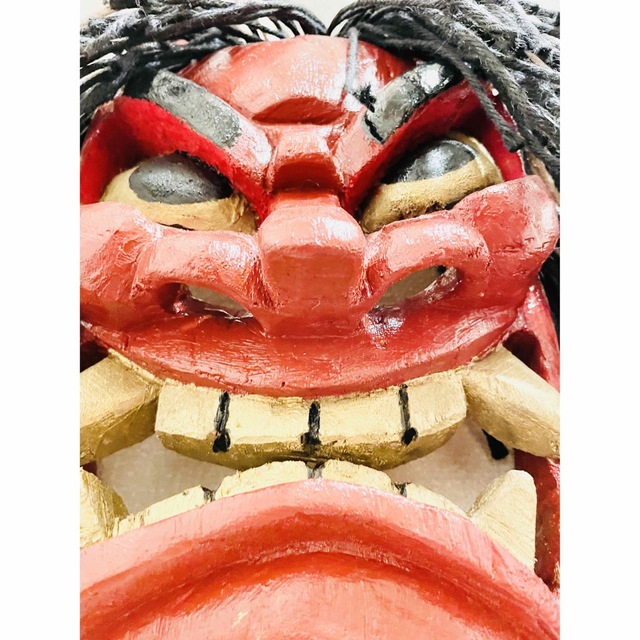 なまはげ 手彫り お面 壁掛け 赤鬼 節分 魔除け 秋田 仮面 自作 DIYの